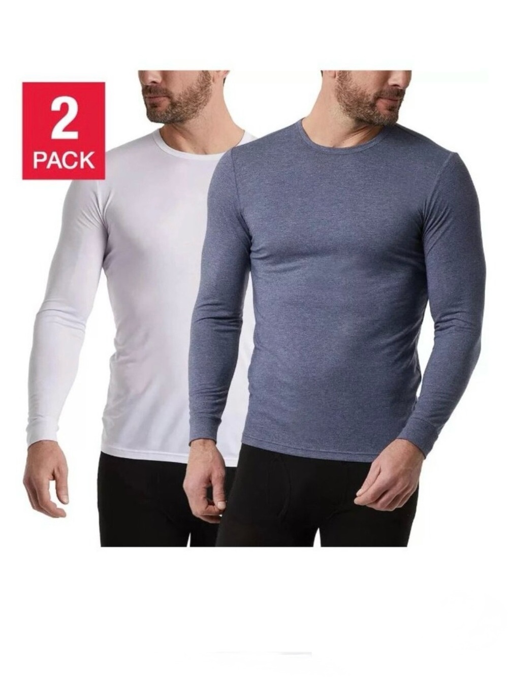 Heat Men's Long-Sleeve Crew Neck Thermal 2-Pack - Gray, White (M)